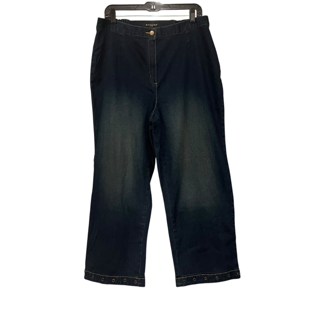 Sandro Sportswear Hi-Rise Wide Leg Cropped Jeans Mock Cuff Grommet Hem, Sz 1X